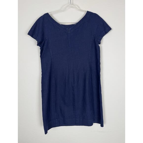 Eileen Fisher Rustic Linen Dress Women’s XS Navy Blue Boxy Heavy - Picture 2 of 9